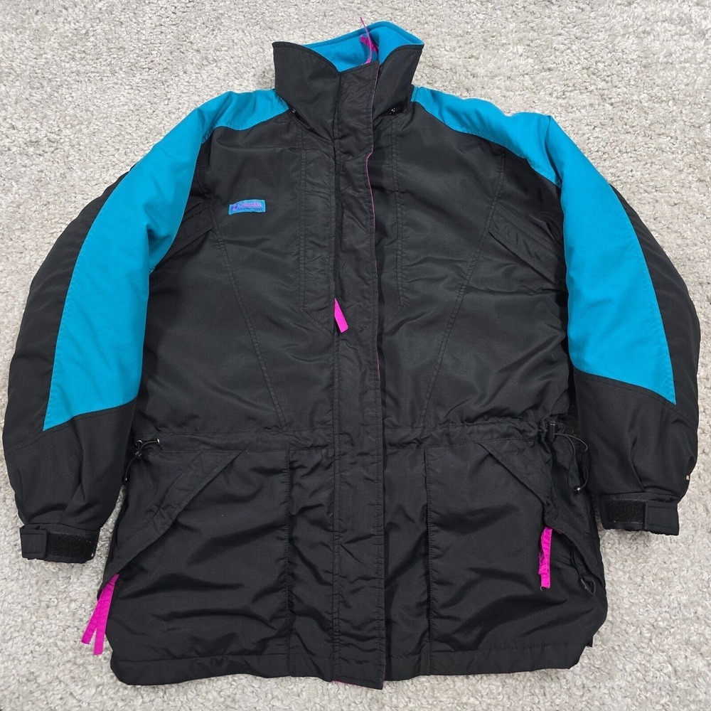 Vintage Columbia Interchange Jacket Womens Large Black Teal Pink 3-in-1 90s Ski